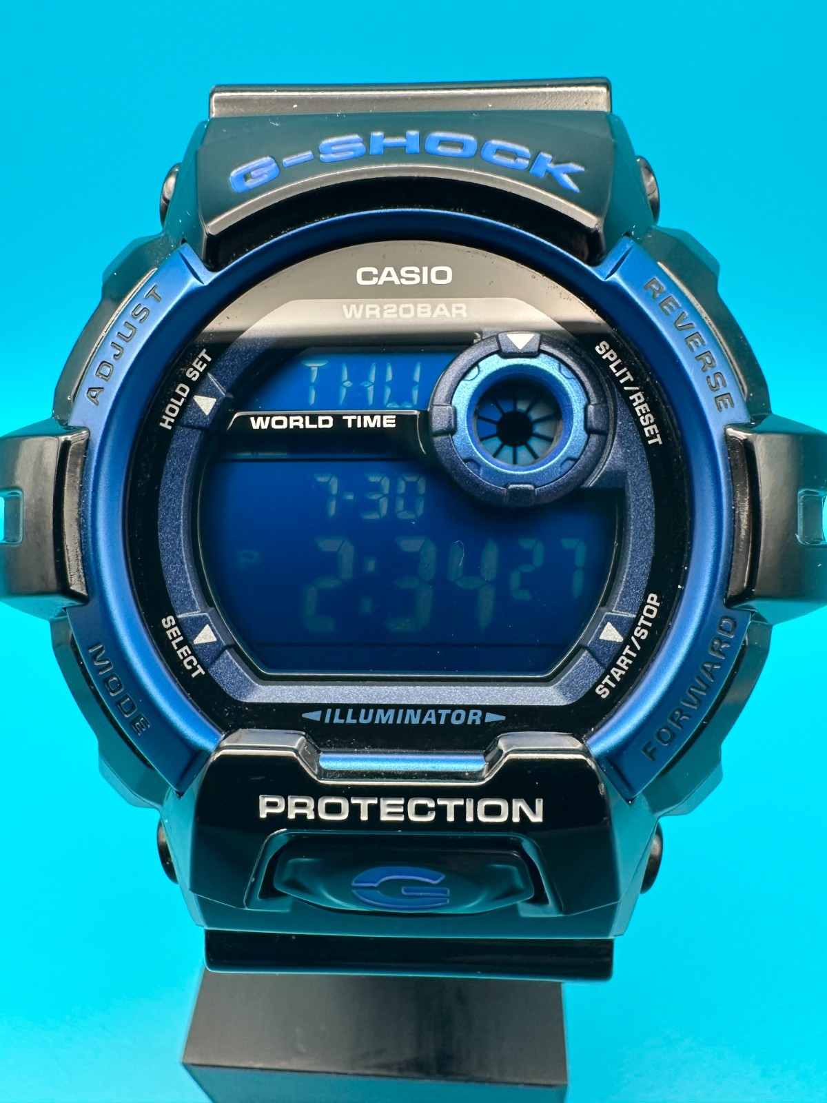 Casio G-Shock G-8900A-1 World Timer Gloss Black Blue Digital Men’s Watch CLEAN