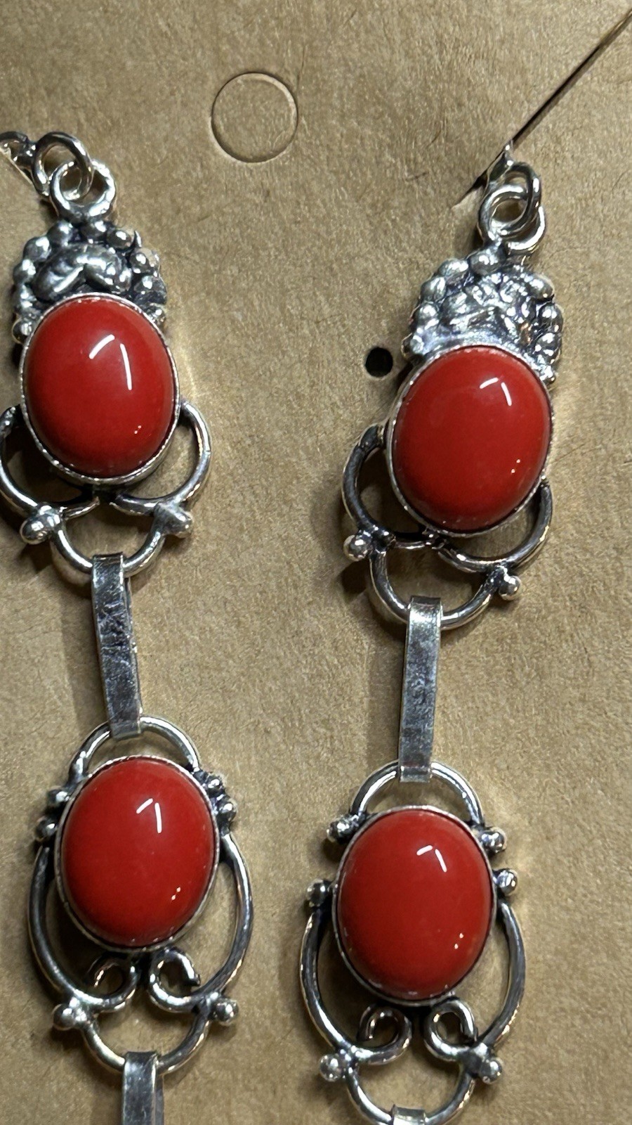 19564. Mexican Bird’s Eye Red Sea Coral Handmade Ethnic 925 Silver Necklace