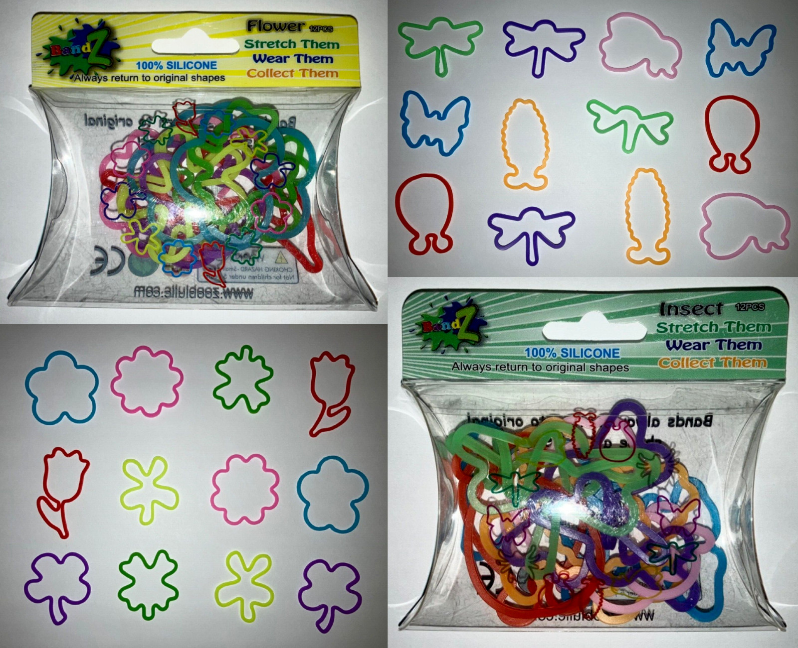 Silly Bandz 24 Flowers and Insect Shapes Elastic Bracelets 2 12 Packs BRAND NEW