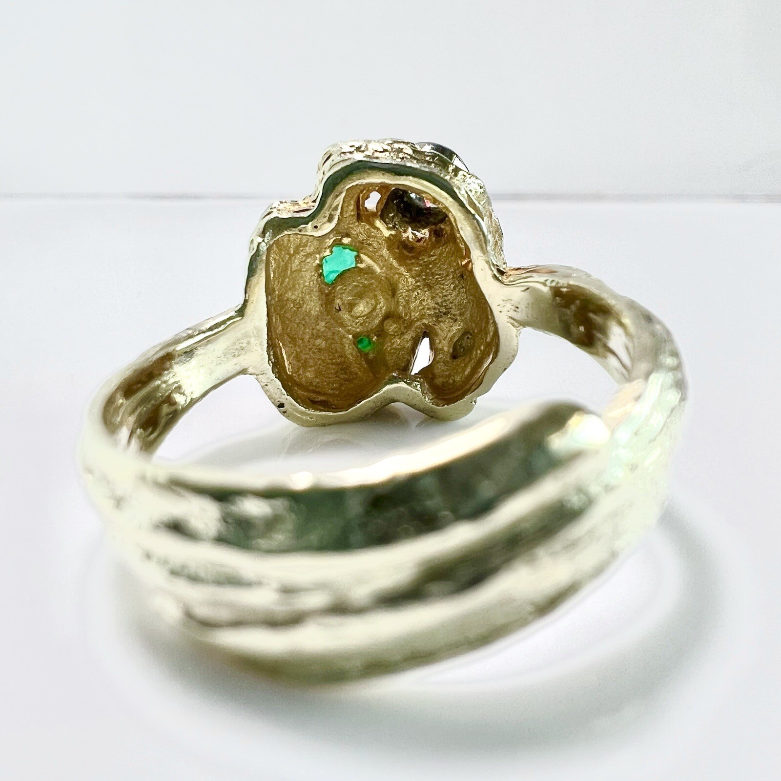 Designer Ring 585 Gold 0.12ct. Diamond Emerald Cabochon Size 54 / 17.2mm 8.65g