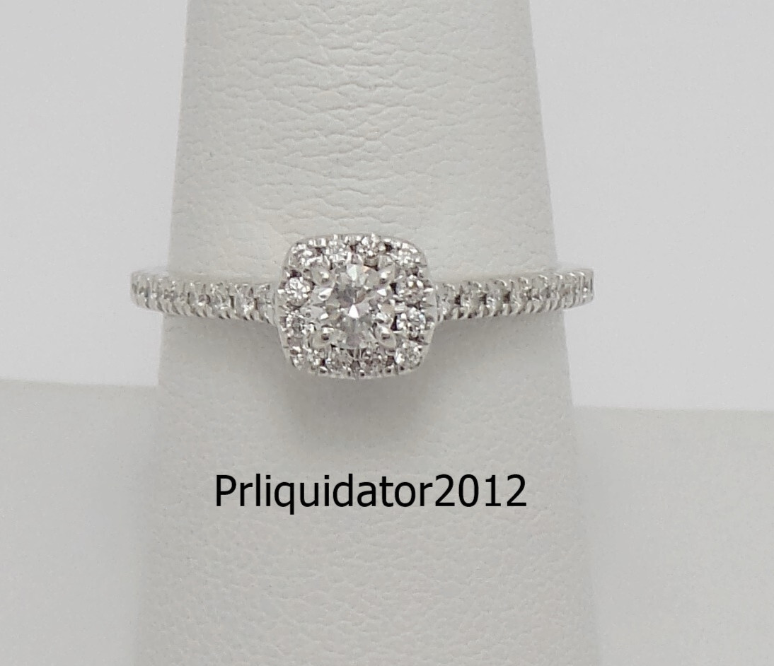 1/2CT Natural Diamond Halo Engagement Wedding Ring Bridal 14K White Gold Band