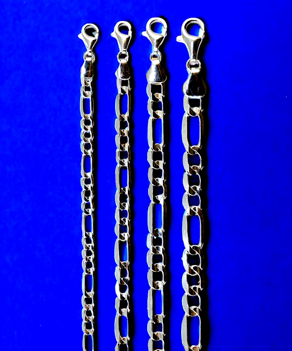 10K White Gold Figaro Necklace Bracelet Chain Italian Real Gold 2mm-6mm 7″-30″