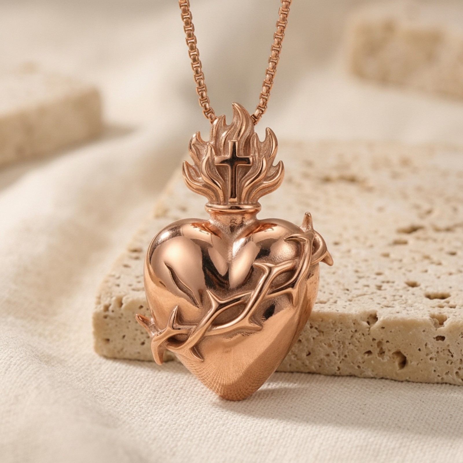 Handcrafted Sacred Heart Pendant 925 Sterling Silver Oxidized Crown Thorns
