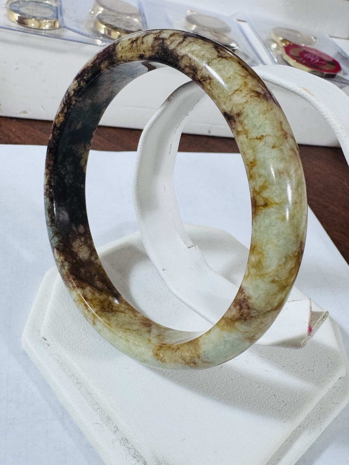 New Burmese Jade High Grade Brown Bangle Fits 5.5”-7.5”/16-18cm 49.13g 12.7/13mm