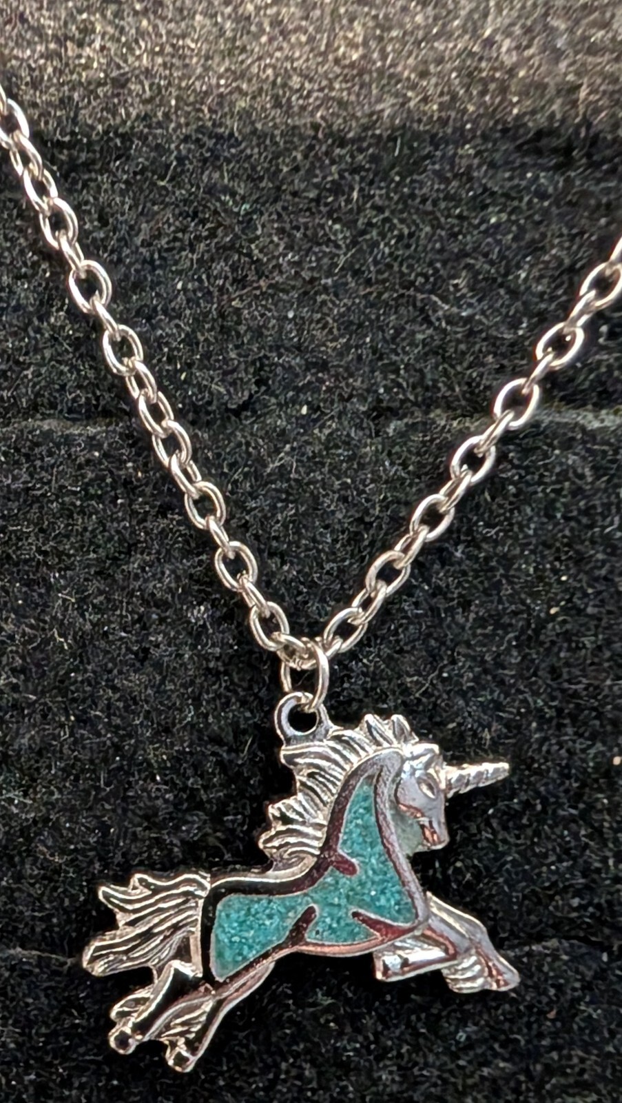 Vintage Nickle Silver Necklace Unicorn Resin Filled Turquoise