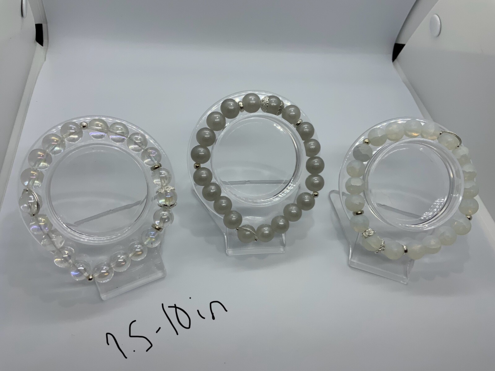 Lot of 3 Glass 9.5-10mm Bead Bracelet Jewelry Holiday 7.5in-9.5in