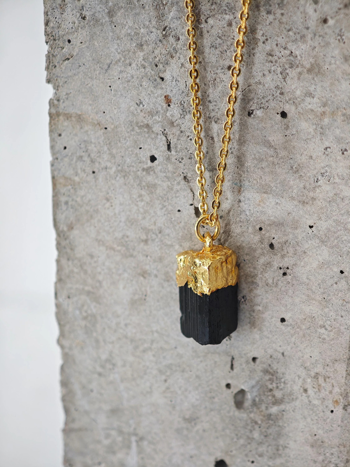 Gold Necklace with Tourmaline Pendant 18K Gold Plating Chain Black Gold