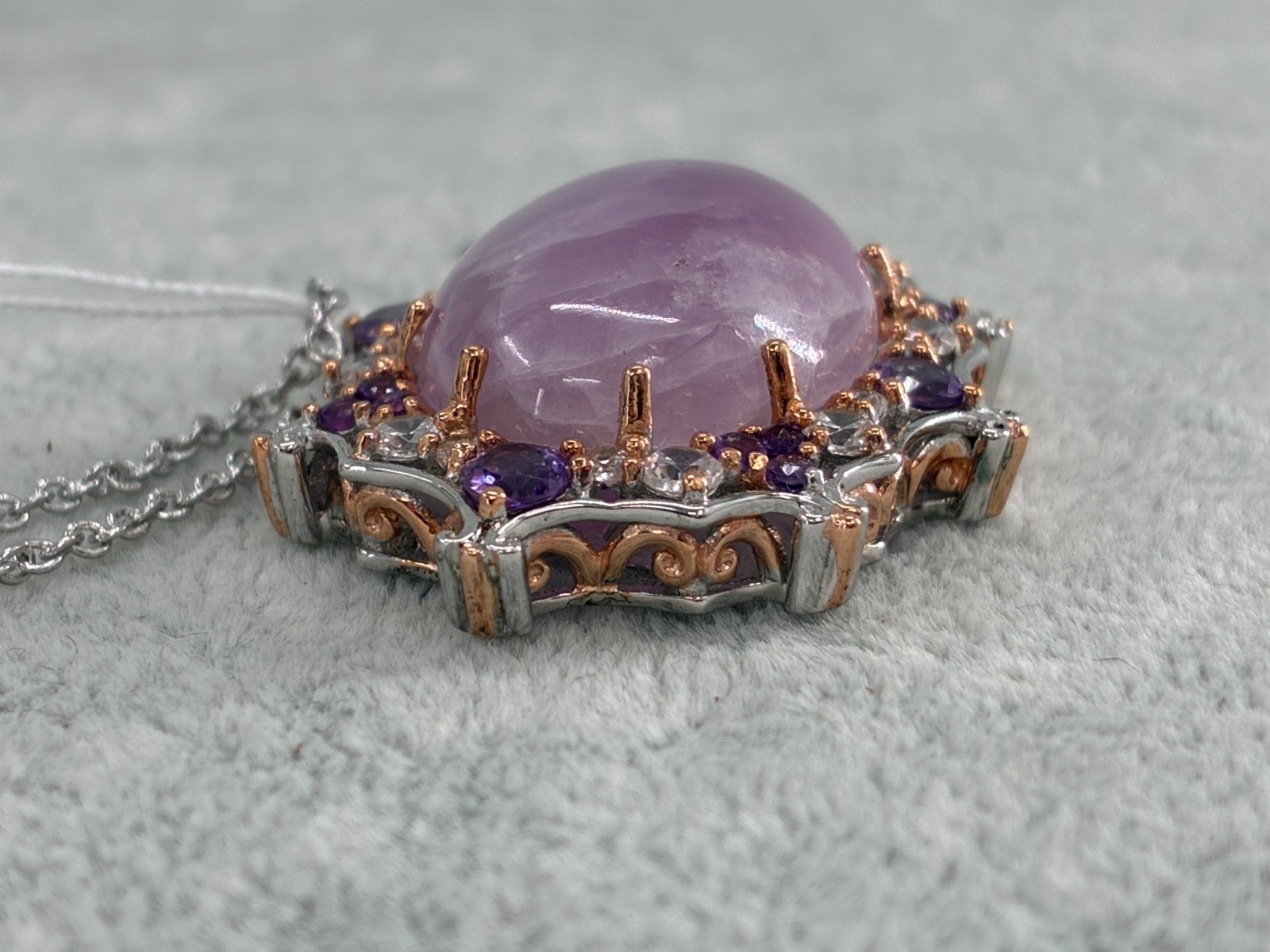 Michael Valitutti Gems en Vogue Kunzite Amethyst Silver Palladium Necklace HN925