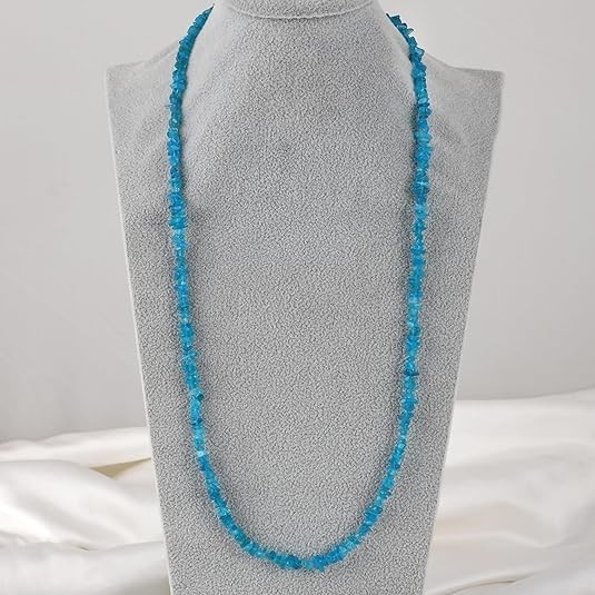 Neon Apatite Rough Nugget Beaded Necklace in 925 Sterling Silver, 24 Inch