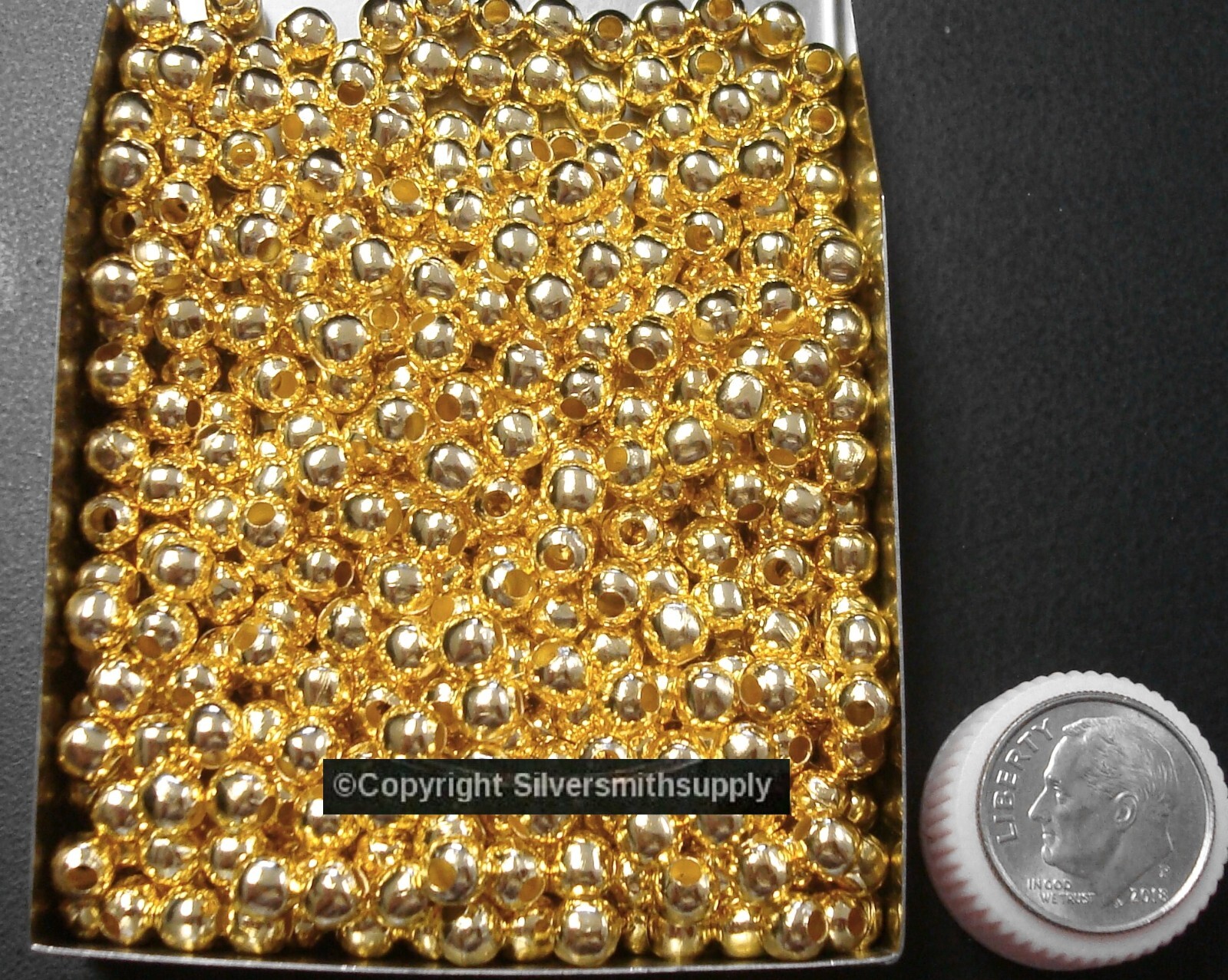 100 Spacer beads 5mm round GOLD plated lrg hole jewelry spacer beads FPB159