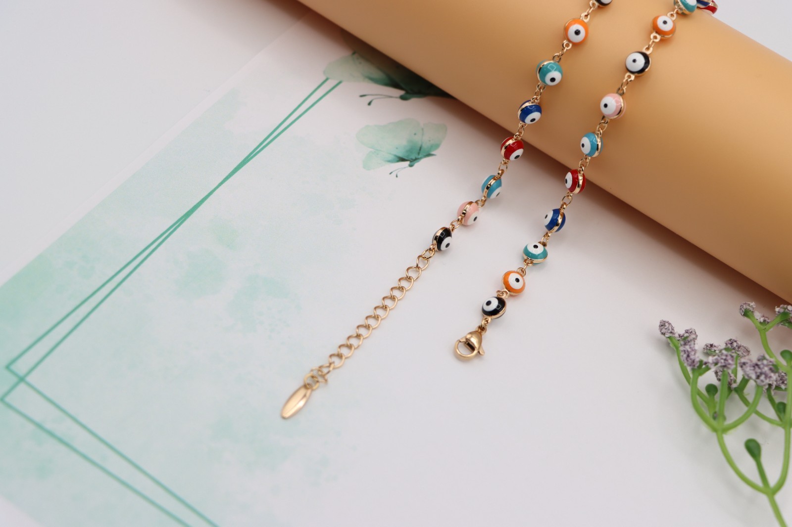 Rose Gold Necklace Design, XPNL0125 Colorful Evil Eye