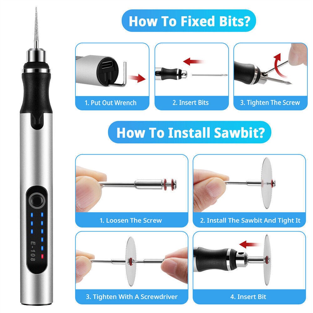 Cordless USB-Rechargeable Mini Electric Engraving Pen with 33 Bits – DIY Tool