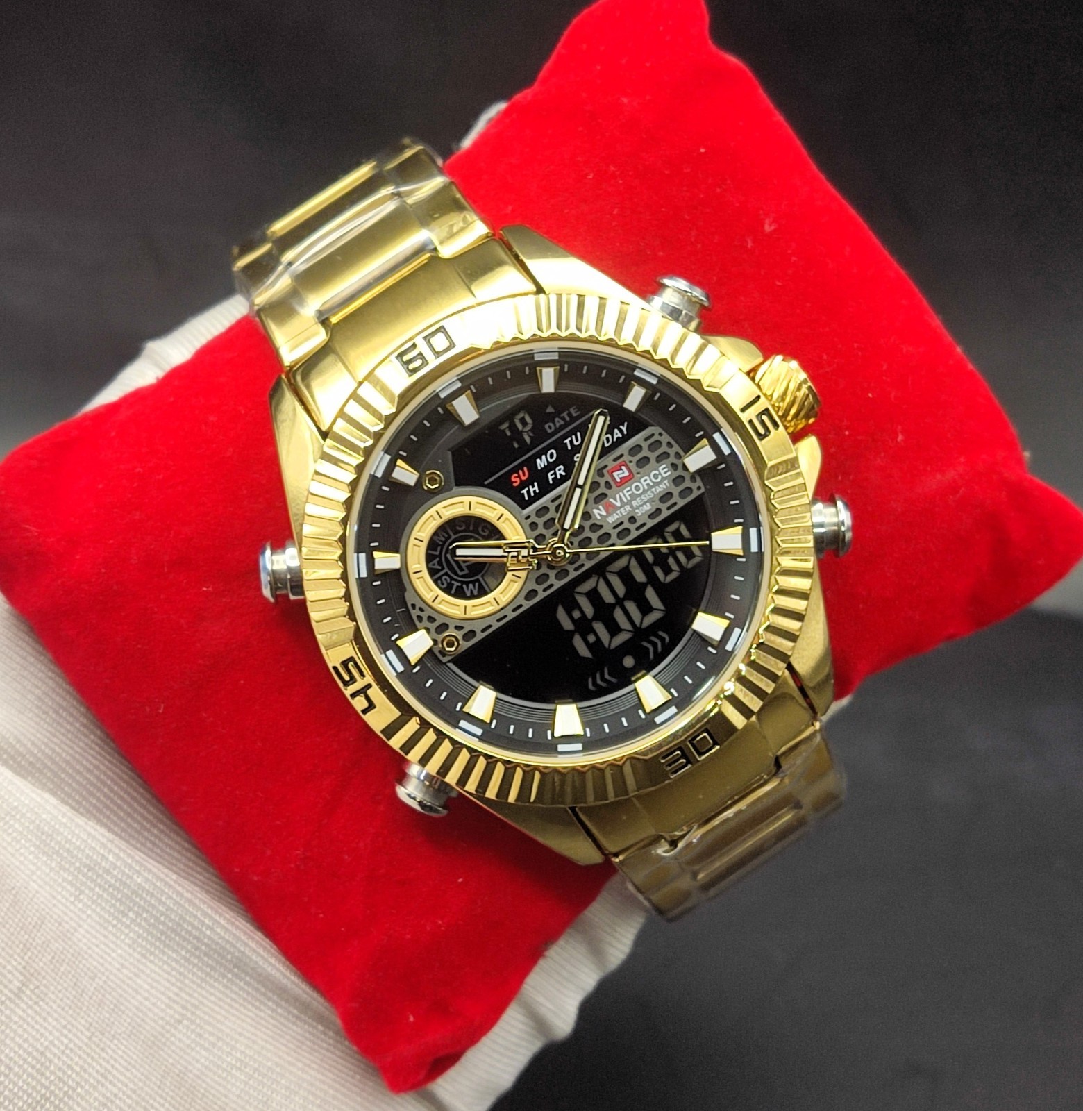 #Refurbished Naviforce Double Display Gold Plated Men’s Wrist Watch