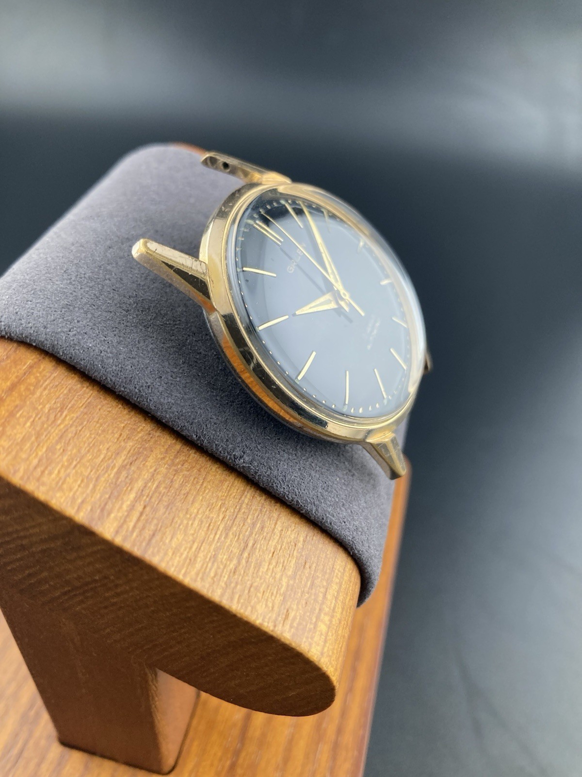 Vintage Gruen Automatic Watch, Gold Tone Case, Black Dial, Mid-Century Men’s