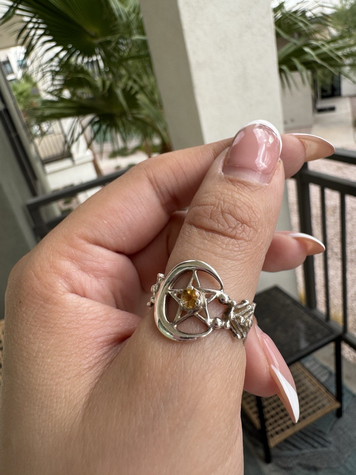 Sterling Silver Crescent Moon Citrine Ring