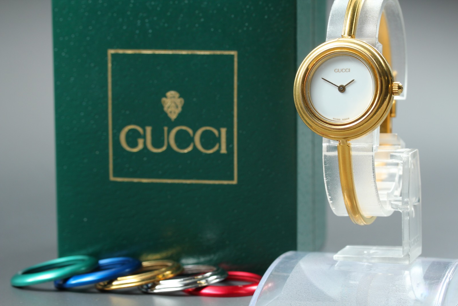 Full Set Vintage GUCCI Change Bezel 11/12.2 6 Colors Women’s Watch Working JAPAN