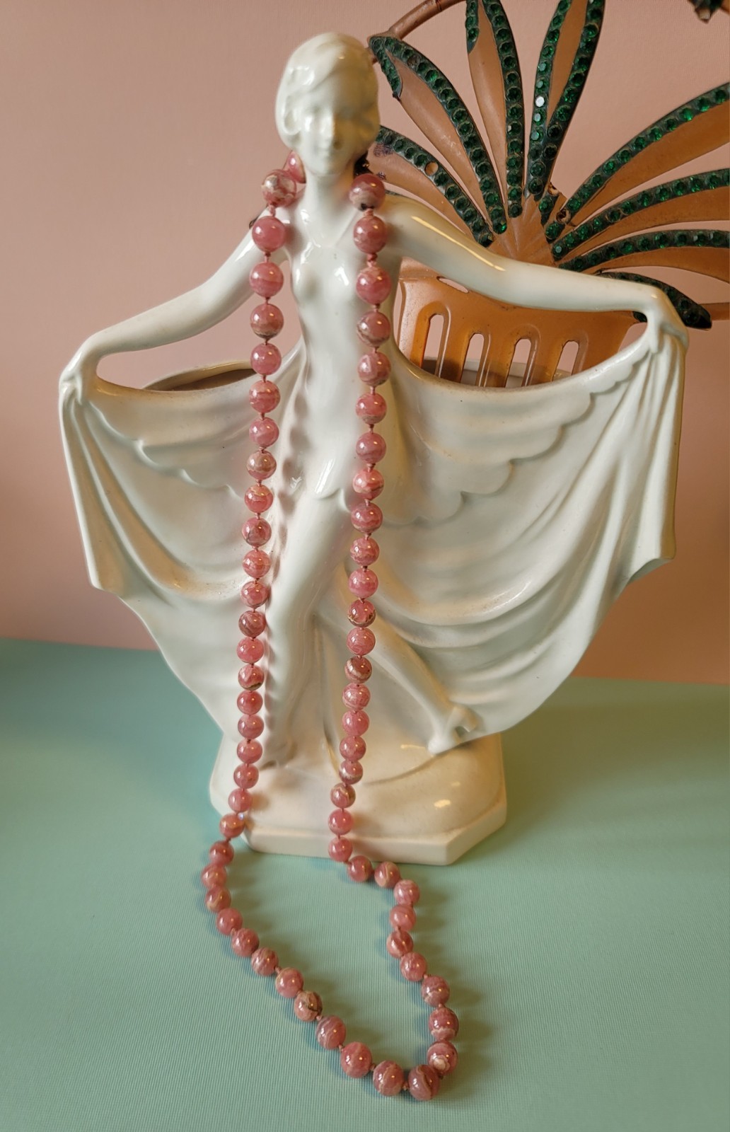 Vintage Genuine Rhodochrosite Bead Pearl Knotted Necklace
