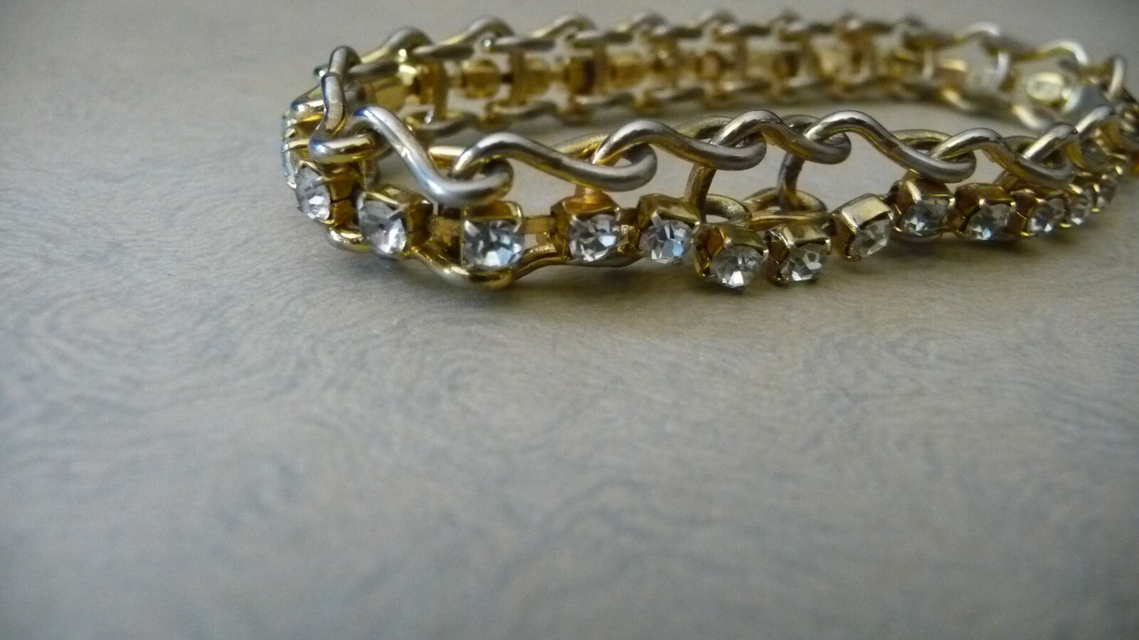 #1016X vtg costume BRACELET Gold Tone w RHINESTONES 6 1/2” L x 3/8” W