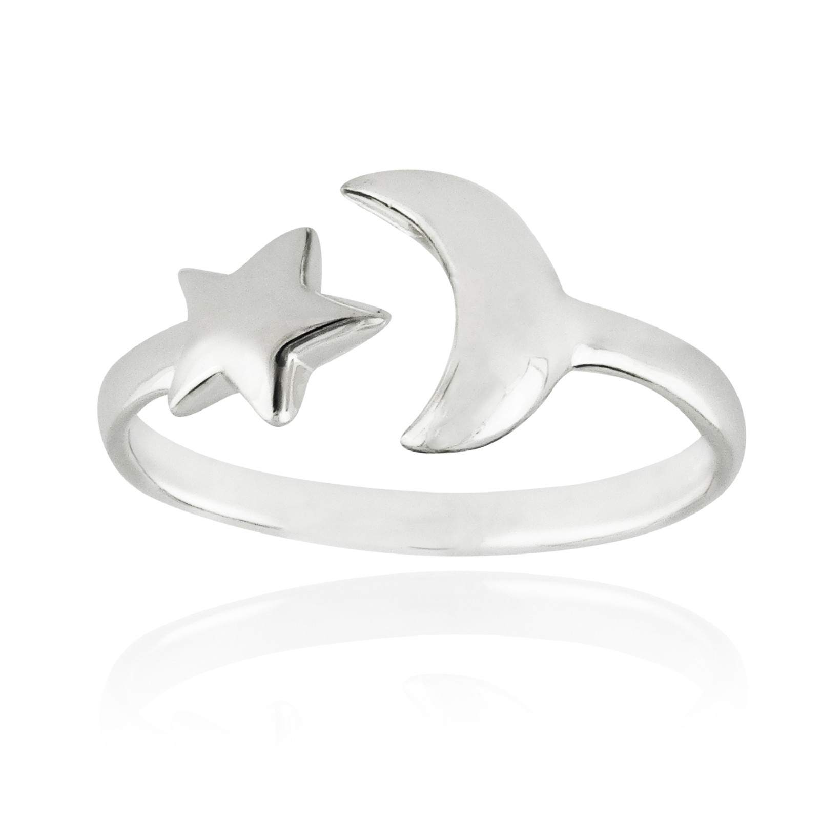 Crescent Moon and Star Ring – 925 Sterling Silver – Sizes 5-10 Sky Celestial NEW