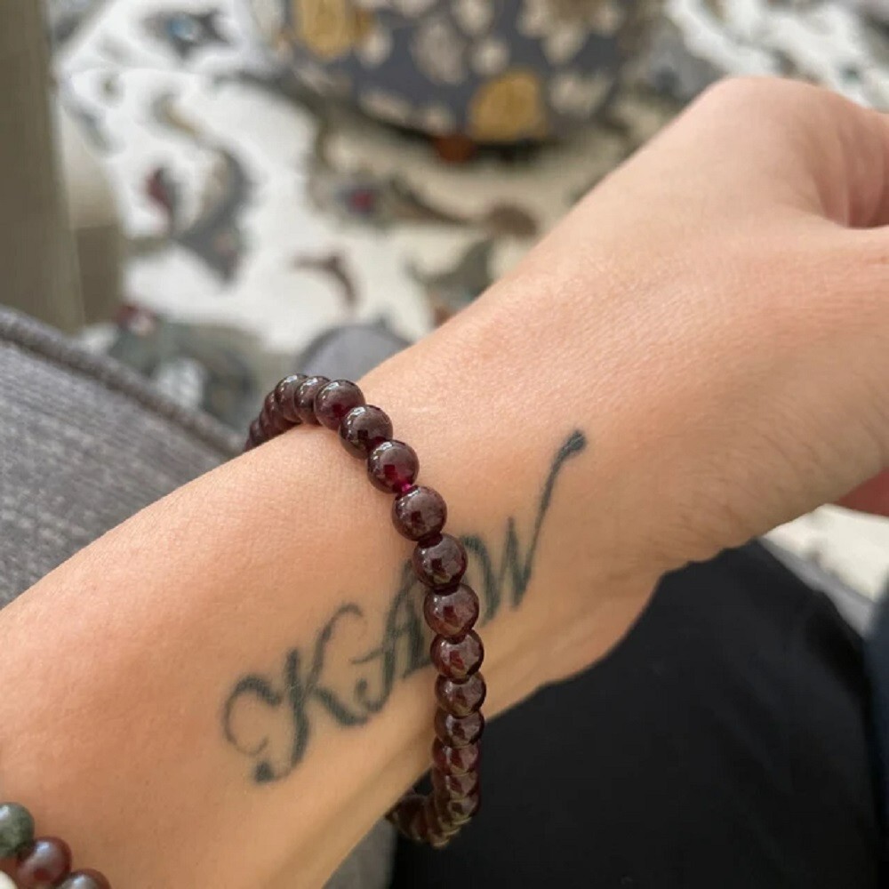 Natural Red Garnet Stone Beaded Bracelet Red Gemstone Stretch Healing Bracelet