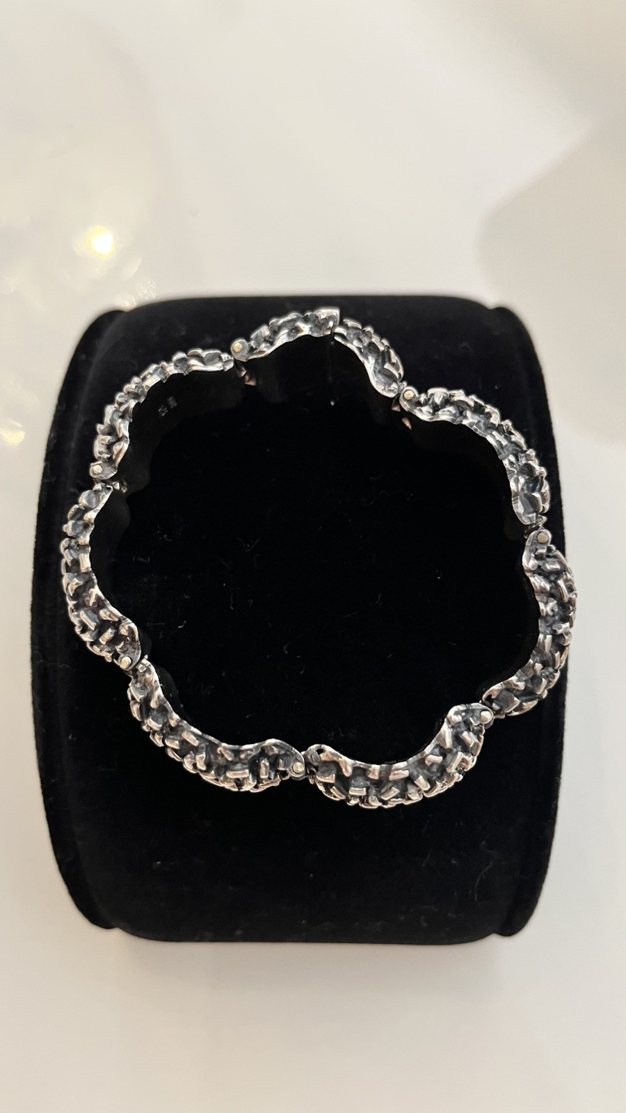 Vintage Zina B Hills 925 Silver Puffy Panel Oxidized Bracelet 7.25 in 78 grams