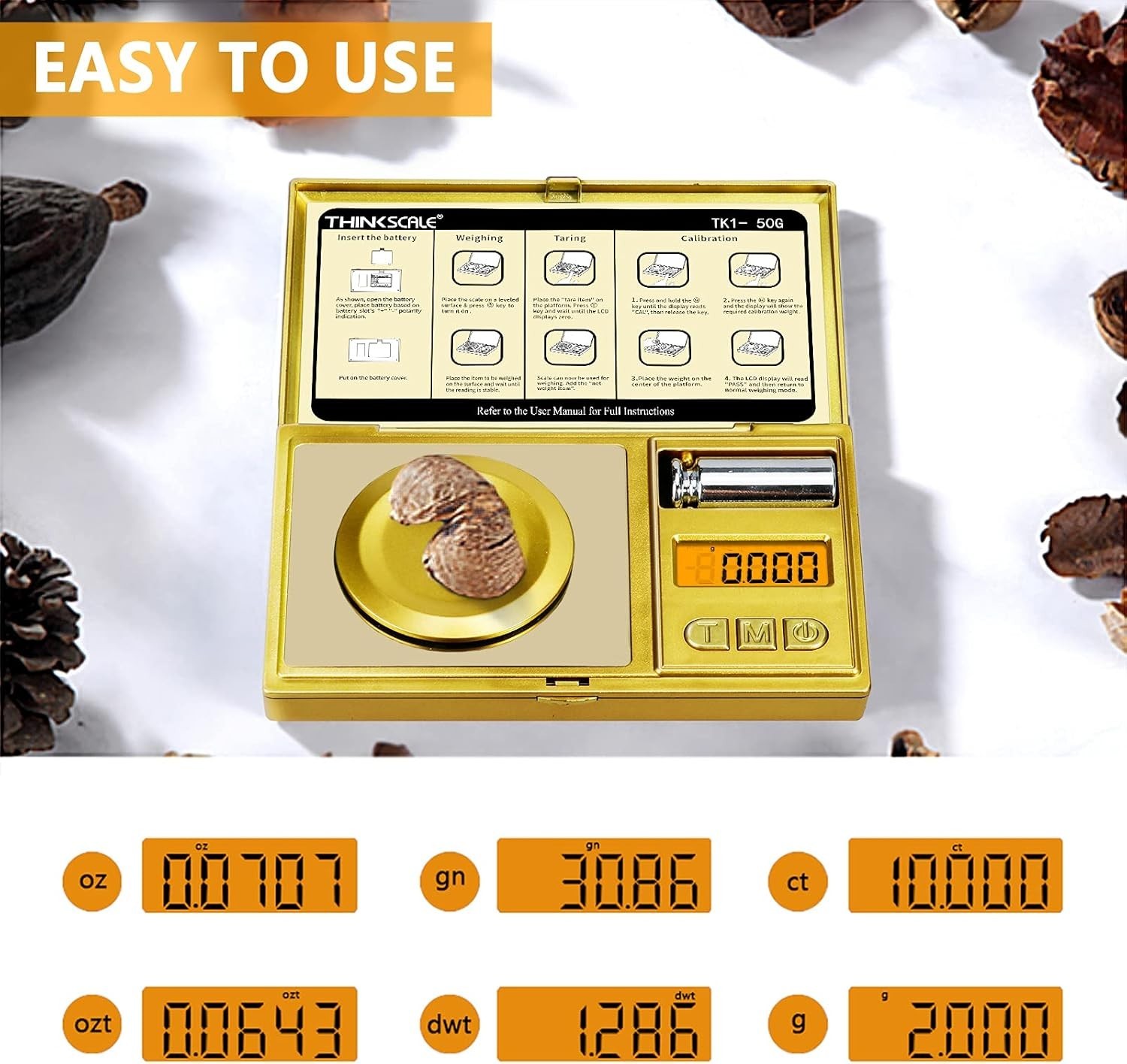 Portable 50g Precision Scale with Calibration Weight – Jewelry & Powder Use
