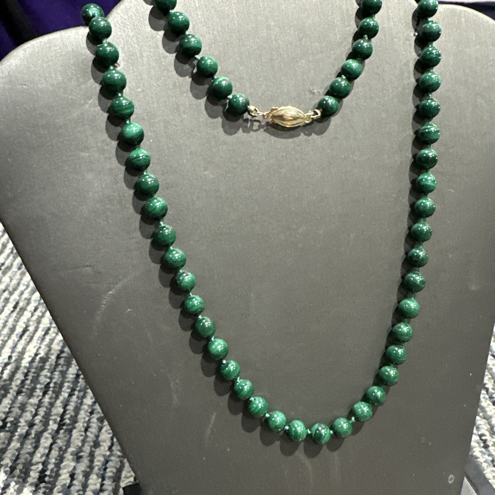 Jade Beaded Dark Green 6mm Necklace 30″ & Bracelet 7 1/4″ 14k Gold Clasp