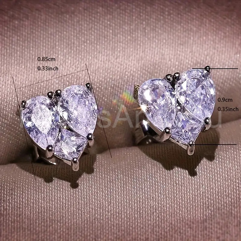 1ct Pear Cut Moissanite Heart Shape Stud Earring for Women 14K White Gold Plated