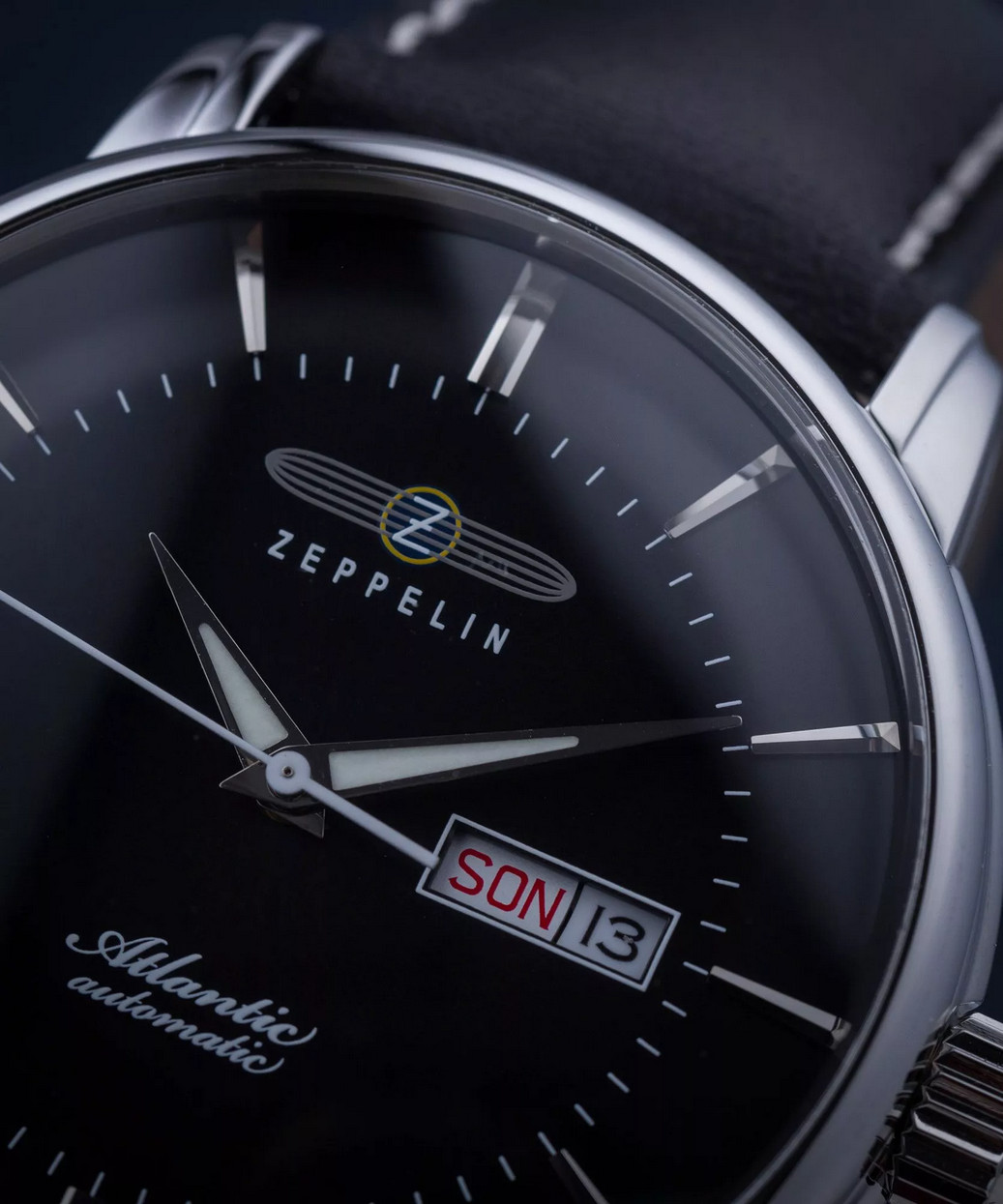 Zeppelin 8466-2 Automatic Atlantic Black Dial Day Date Leather Band Men’s Watch
