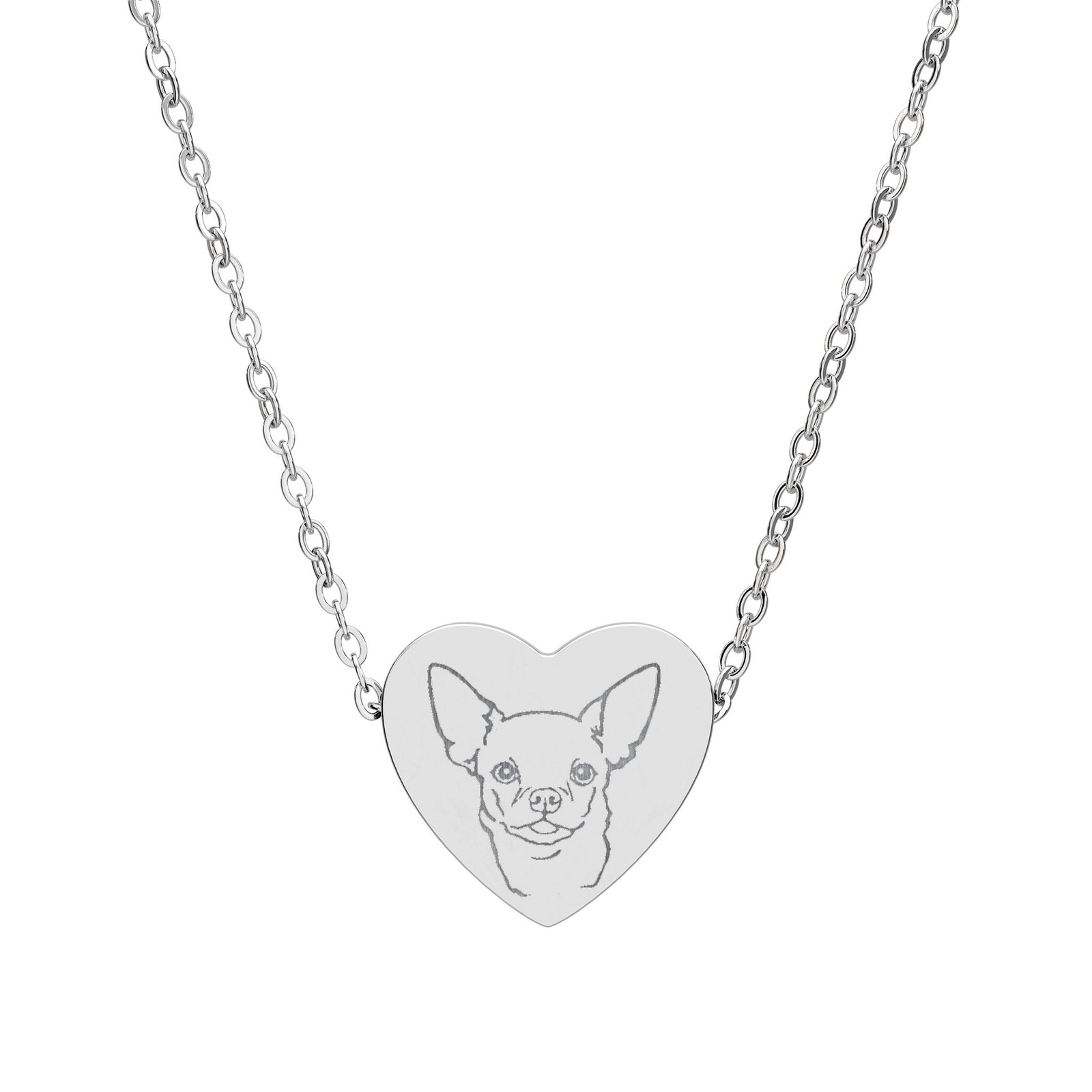 Chihuahua Engraved Heart Necklace