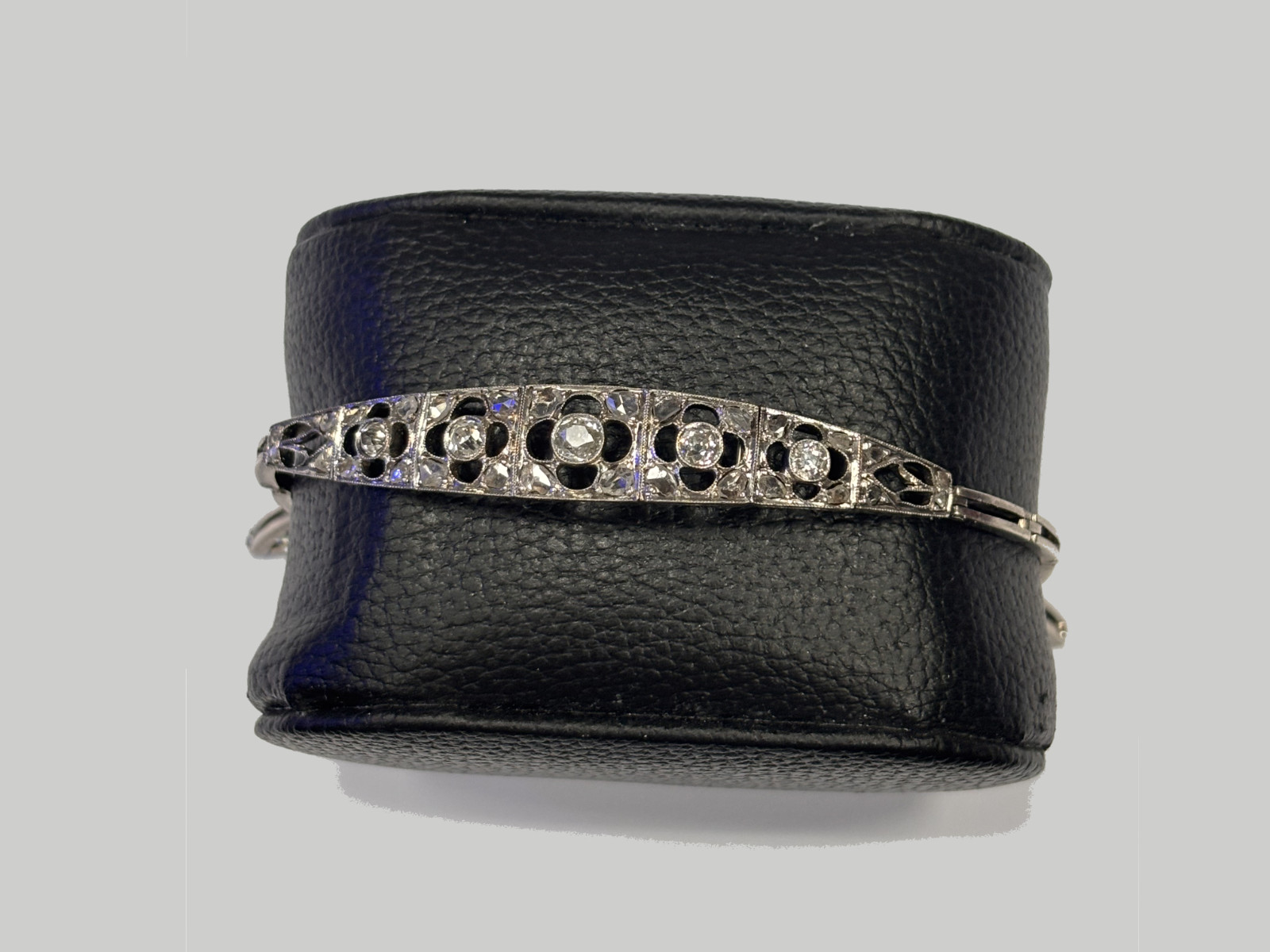 White Gold-Filled and Diamond Art-Deco Open Work Line Bracelet