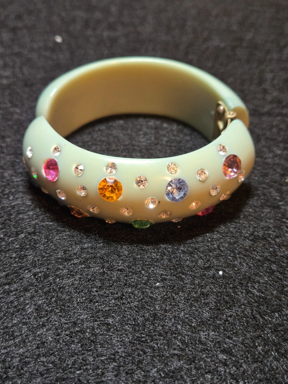 Vintage Powder Blue Bakelite Clamper Bracelet with Rhinestones