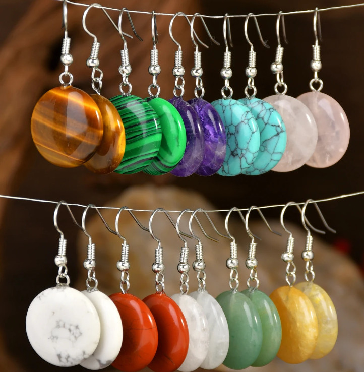 10 Pairs 20mm Mixed Gemstone Round Beads Dangle Earrings Bohemian Women’s