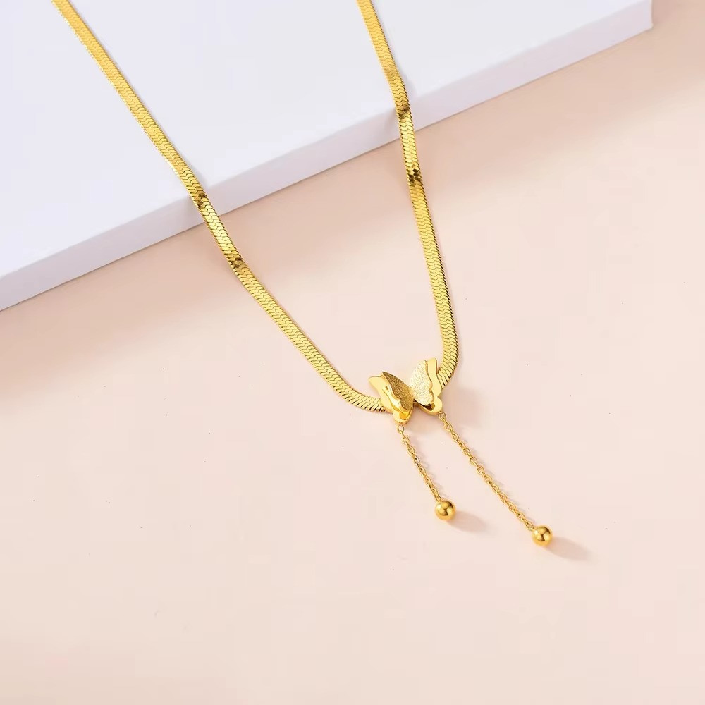 Vintage Butterfly Necklace Gold Stainless Steel Choker for Women