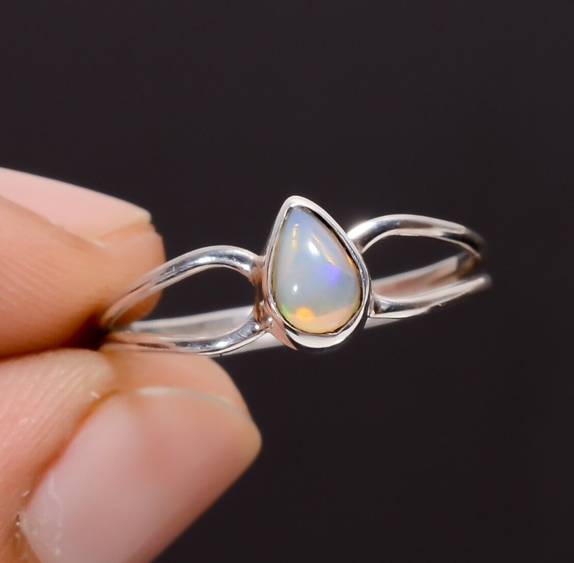 925 Sterling Silver Natural Welo Fire Ethiopian Opal Ring 6.5 US Gift For Her