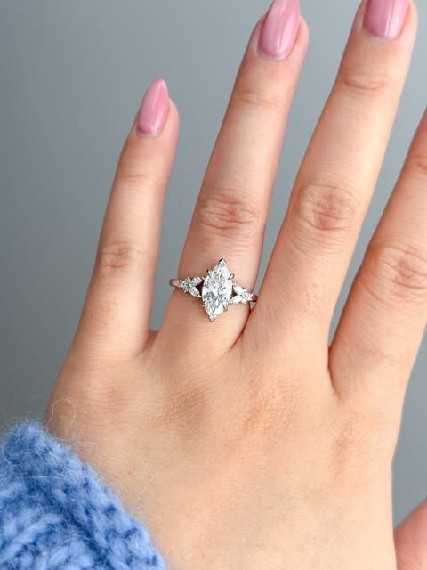 Luxury Marquise Lab Grown Diamond Bridal Ring 14K white Gold 4.50 Ct E/VS1