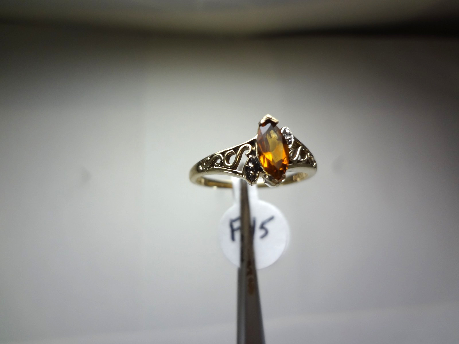 10K SOLID GOLD MADEIRA CITRINE AND DIAMOND RING – 2.36 GRAMS – SIZE 6.75 – F45