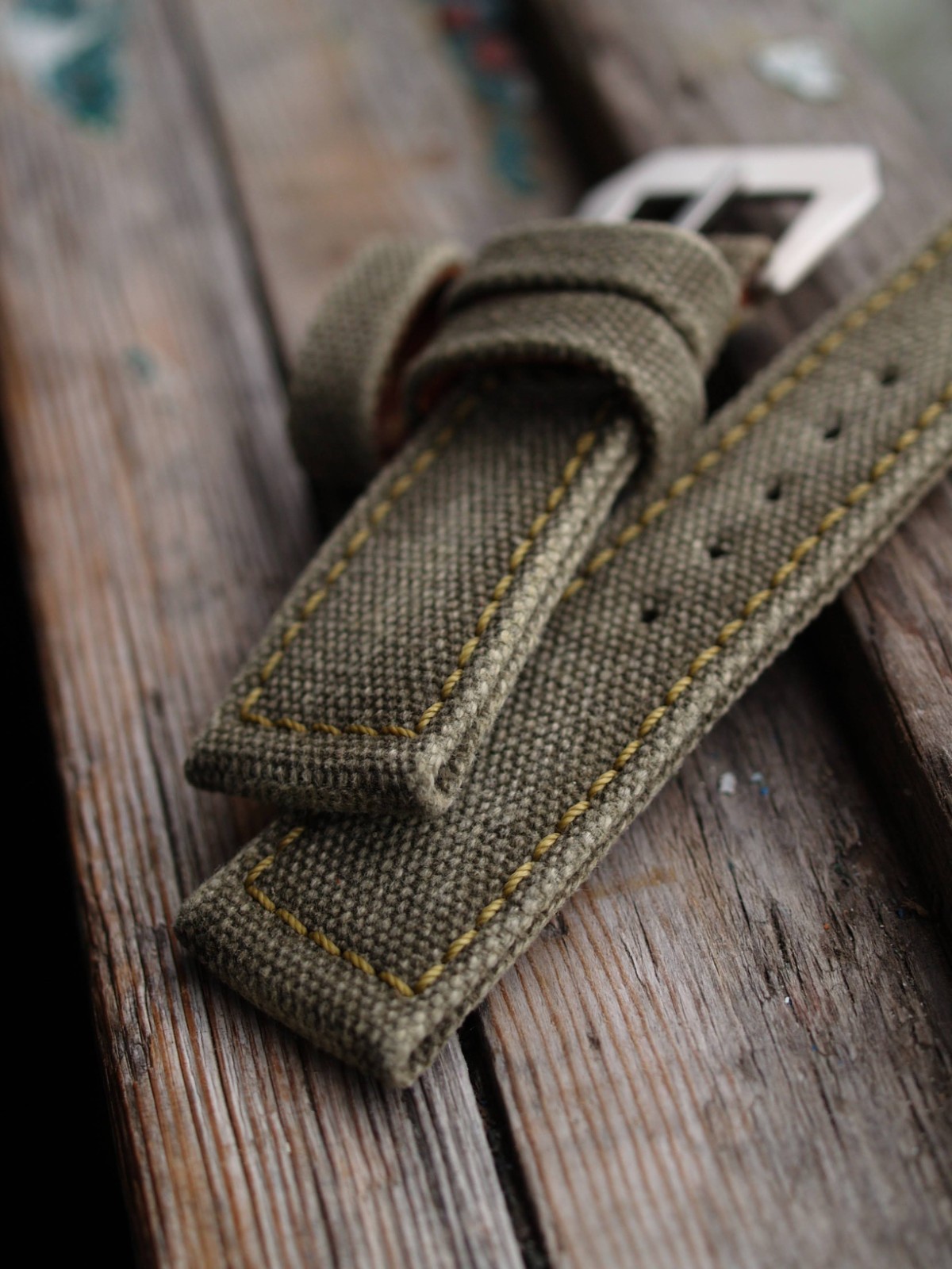 26 mm rugged handcrafted canvas watch strap Olive Green *Ready-Made *US-DutyPaid