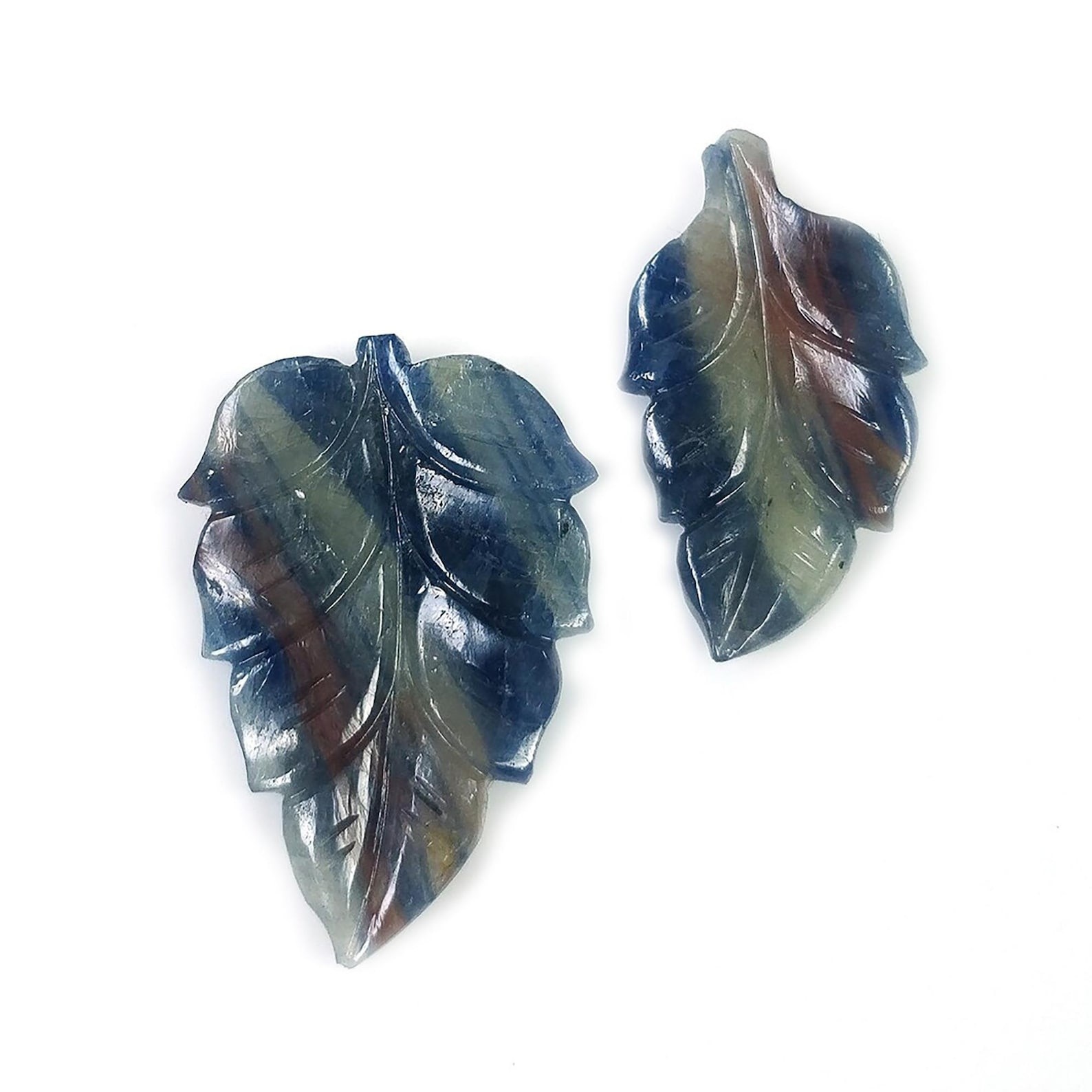 31.86cts Multi Sapphire Natural Gemstone Bi-Color Leaf Carving 25*14mm – 29*20mm