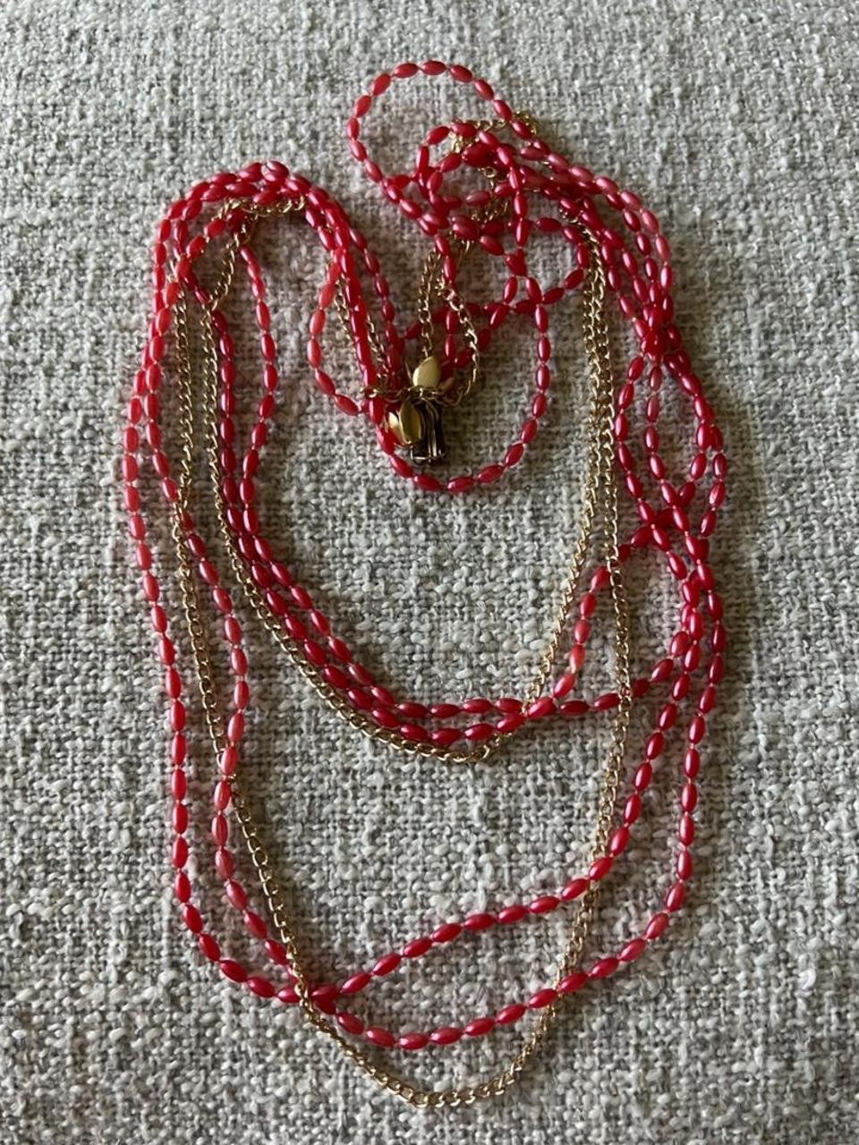 Coral Pink and Gold Tone Layered Necklace