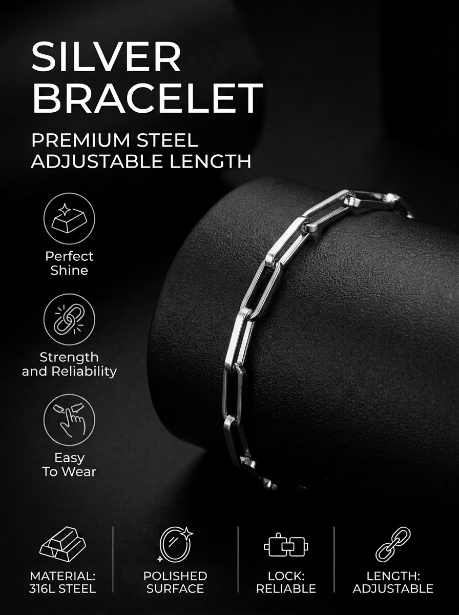 Unisex Stainless Steel Paper Clip Chain Bracelet Adjustable Minimalist Jewelry