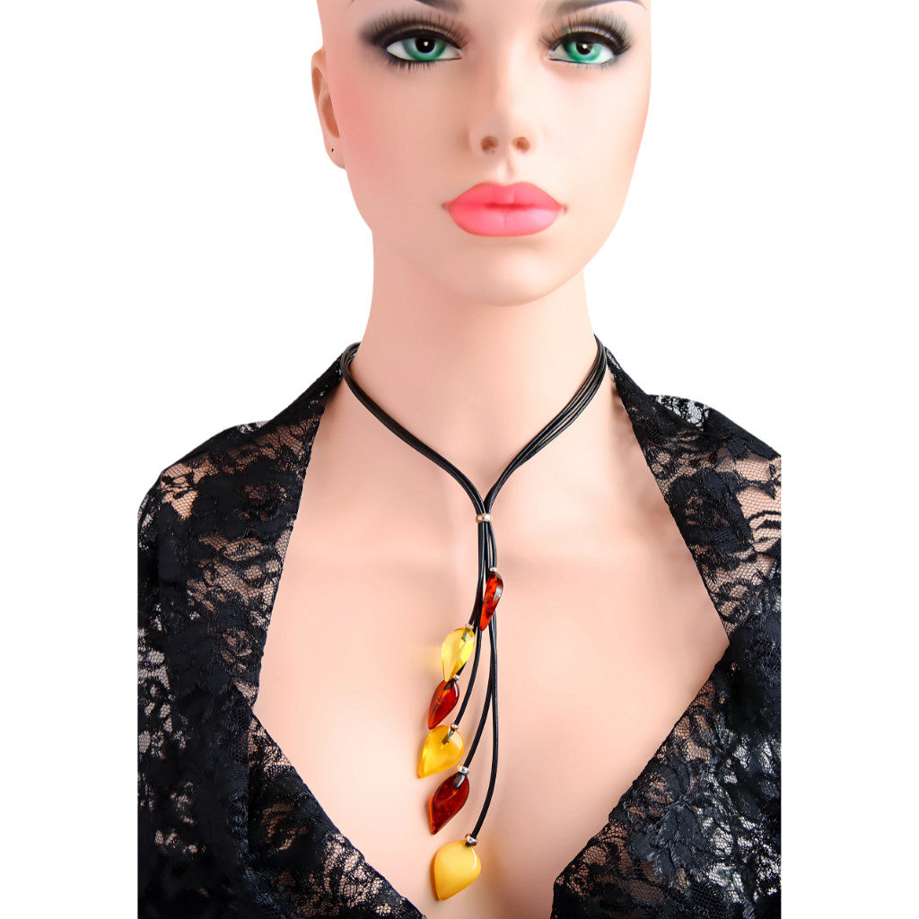 Baltic Amber Statement Necklace-Leather Design| Handmade