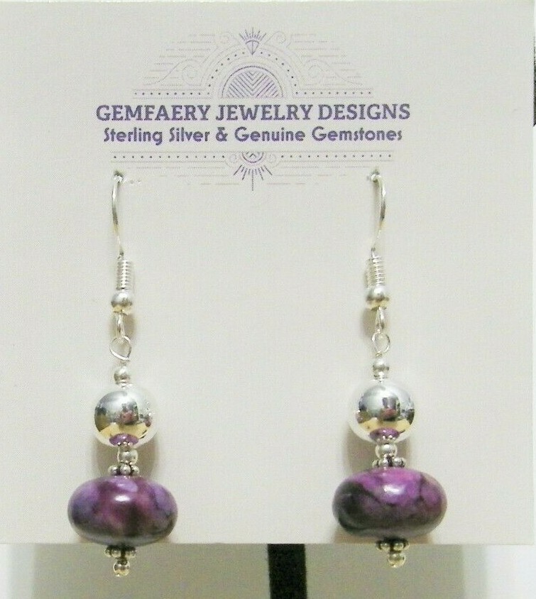 Sterling Silver Natural SUGILITE Gemstone Dangle Earrings #2471…Handmade USA
