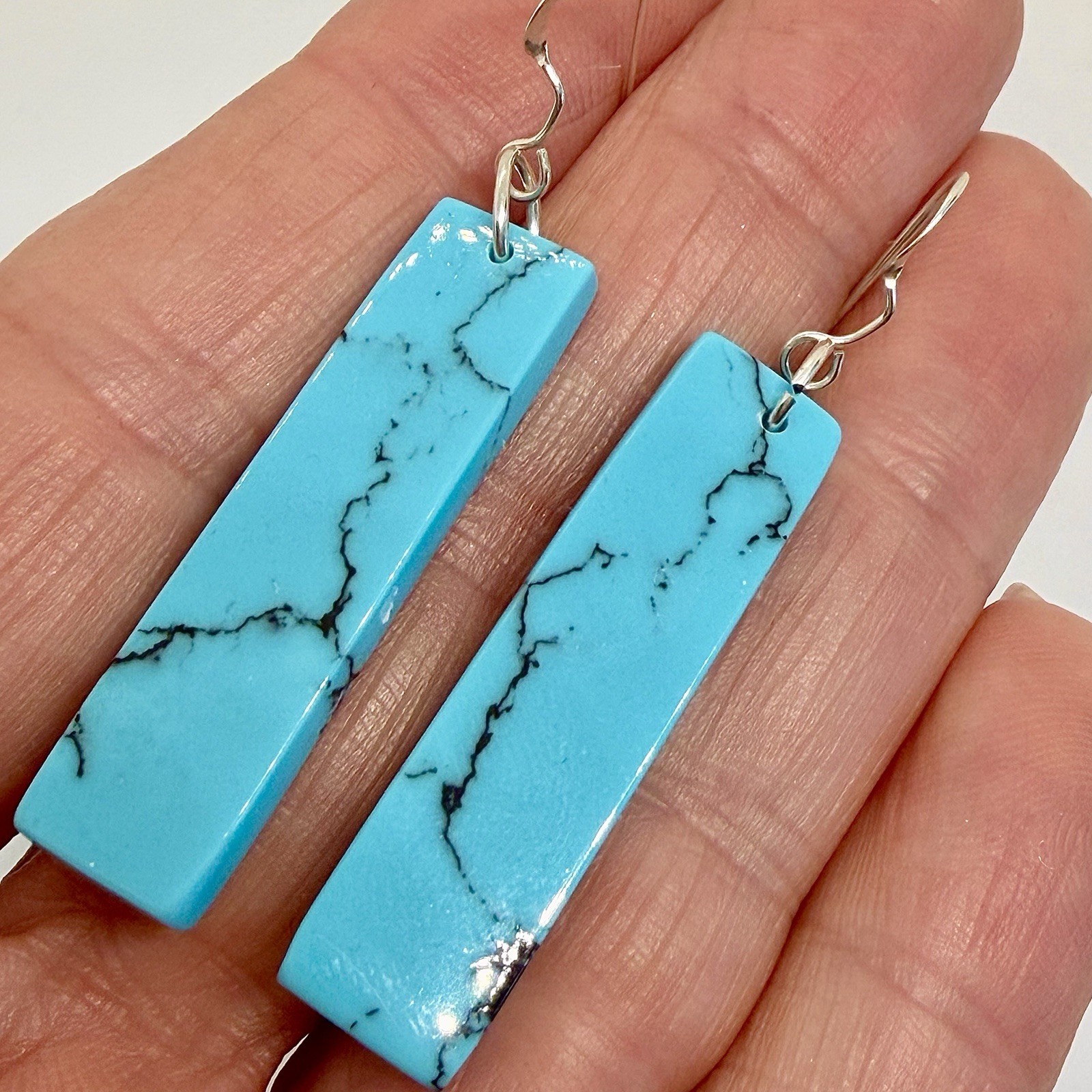 Navajo Turquoise Dangle Slab Earrings Sterling Silver 2.” Native American
