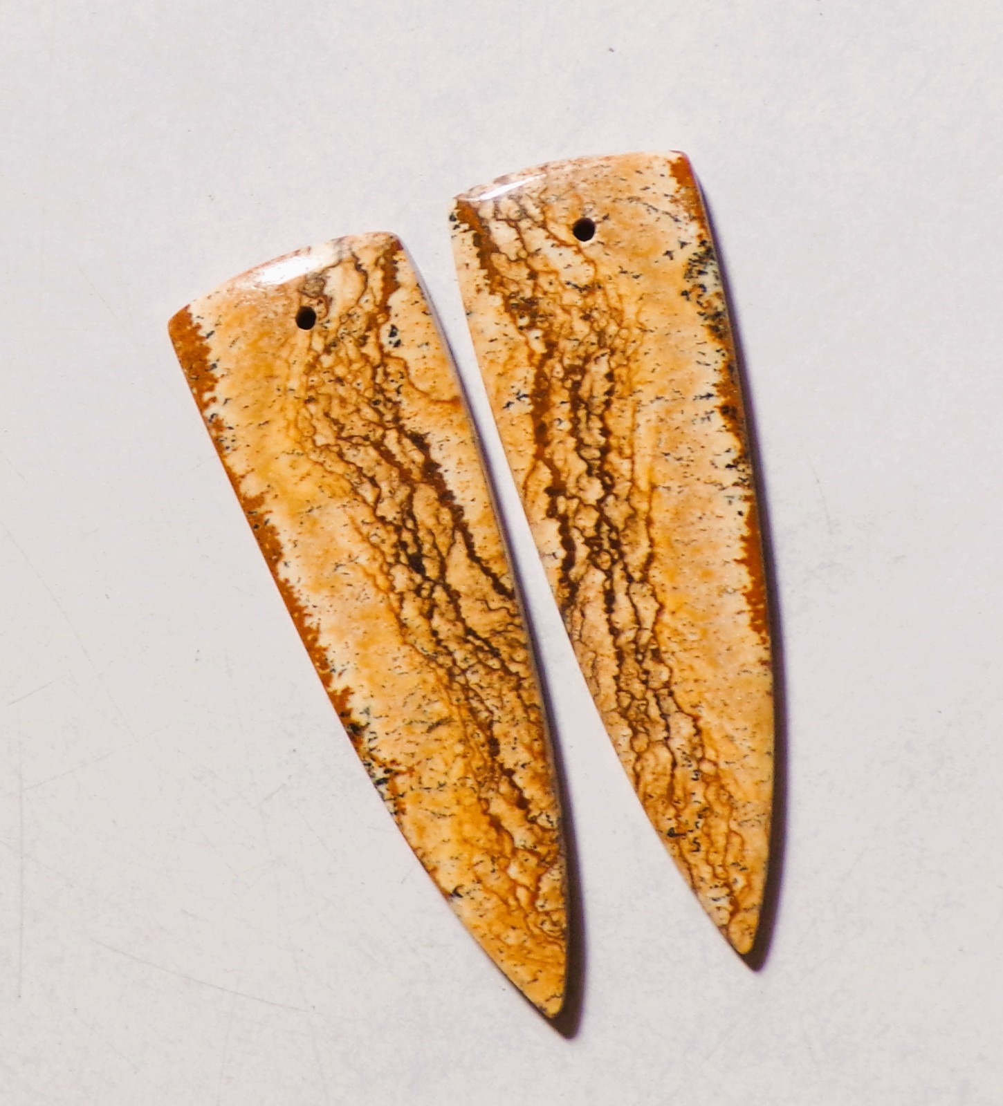 37.85 Cts Natural Picture Jasper Drilled Cabochon Match Pair Gemstone 46X15MM 07