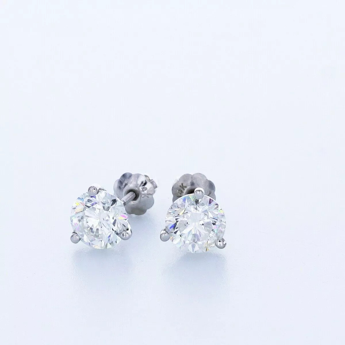 Stud Earrings Solid 14K White Gold Classic 1.64 CT Round Natural Diamond F VS2