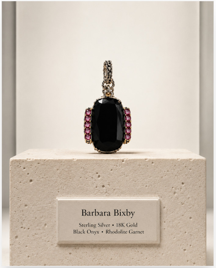 Barbara Bixby Black Onyx Cushion Cabochon Rhodolite Garnet Enhancer 925 18K NIB