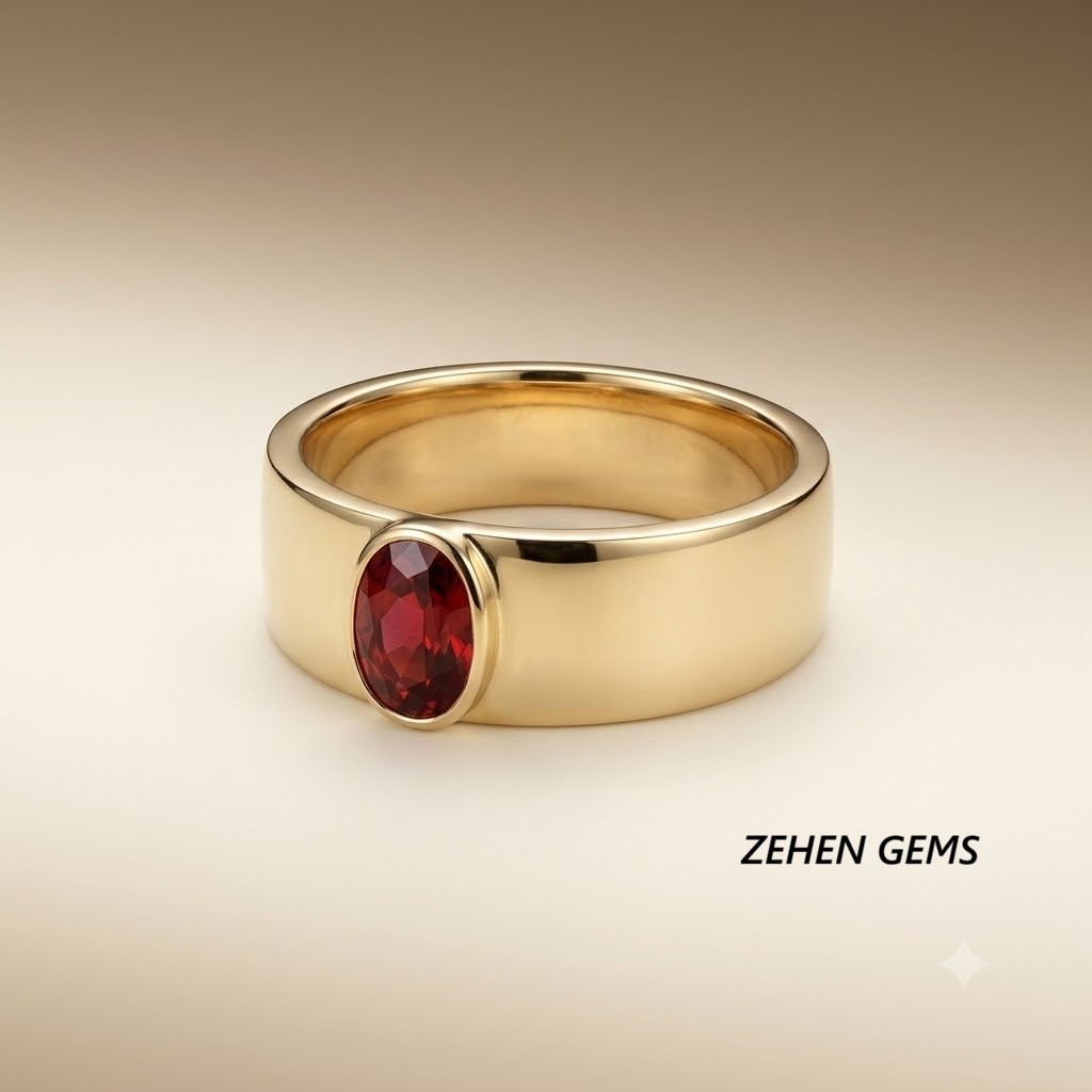 Men’s Lab Created Ruby Ring Sterling Silver Yellow Gold Plated Oval Ruby Sign