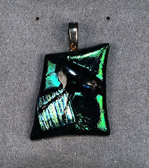Handmade 1.25″x1.25″ Glass Pendant w/ Iridescent Color Accent Art Glass Jewelry