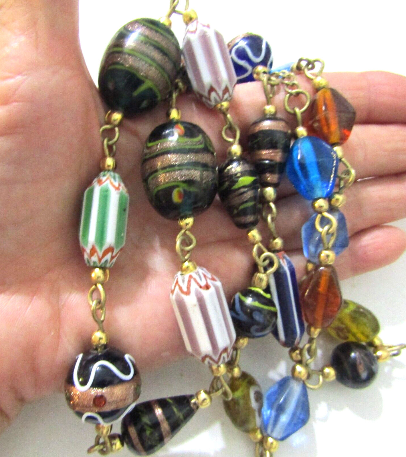Vintage Venetian Murano Somerso Glass Bead Necklace 12-20 mm 32-35 inches